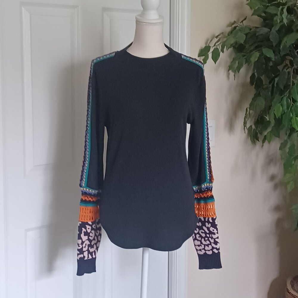 EUC Free People "Switch it Up" Navy Blue Thermal Crochet Knit Top Size Large - Picture 3 of 10